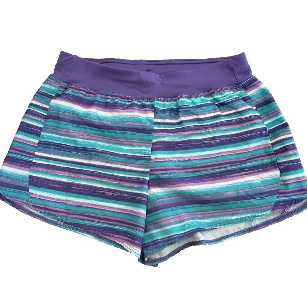 Athletic Works DriWorks Girls Active Running Shorts Purple Teal Lined Size 14/16